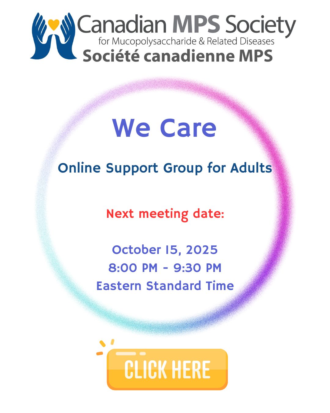 WE Care, Adult session on October 15 at 8:00 pm